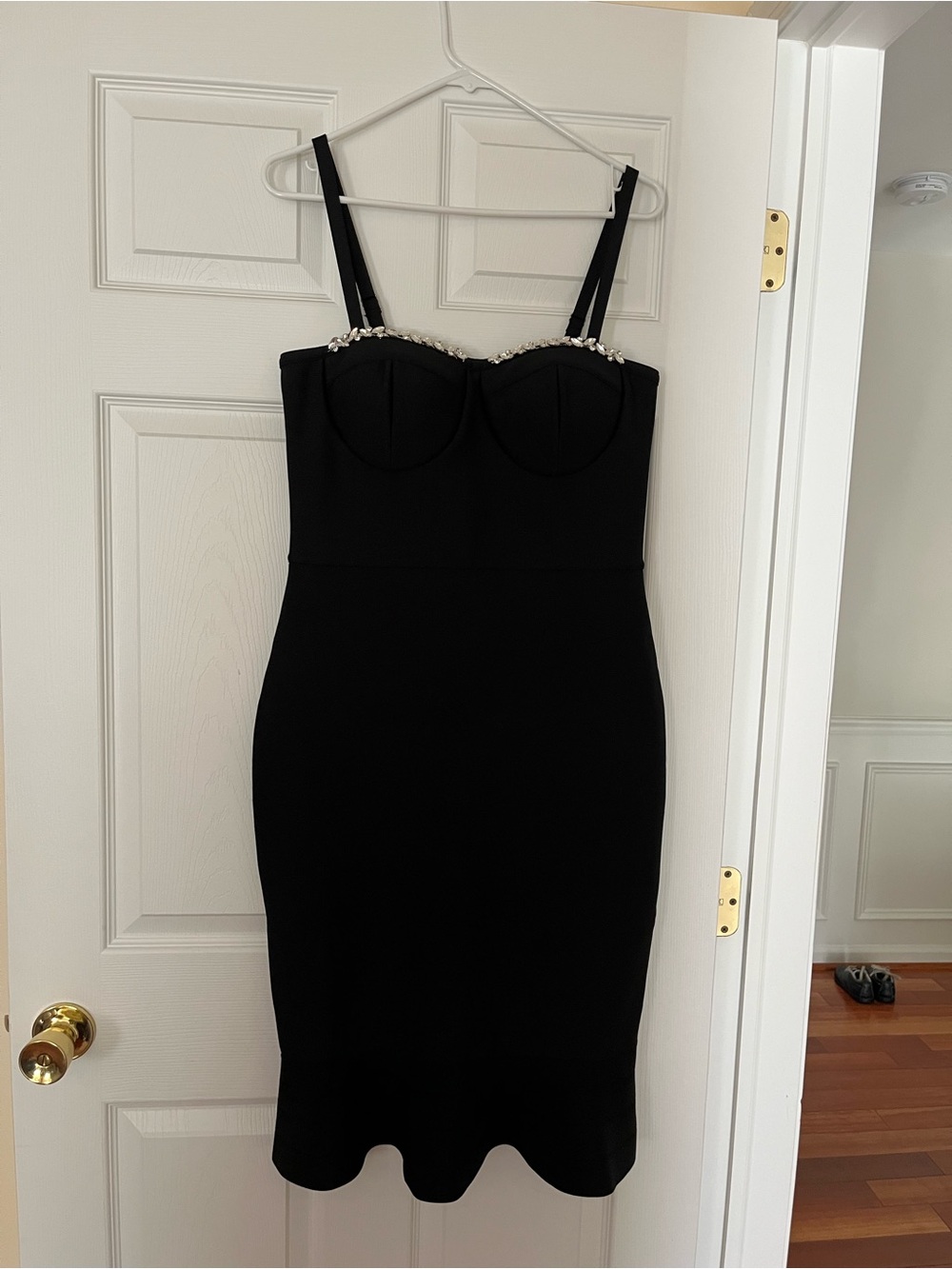 VENUS Black Embellished Bust Midi Dress